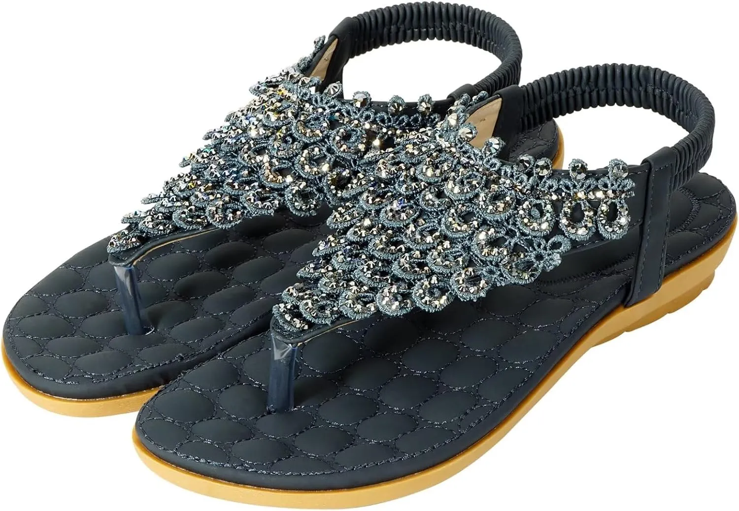 ZriEy Women's Open Toe Flat Sandals Dress Summer Sandals Non Slip Beach Sandal Shoes Elastic Ankle Strap Cute Comfortable Bohemia Flat Heel for Women