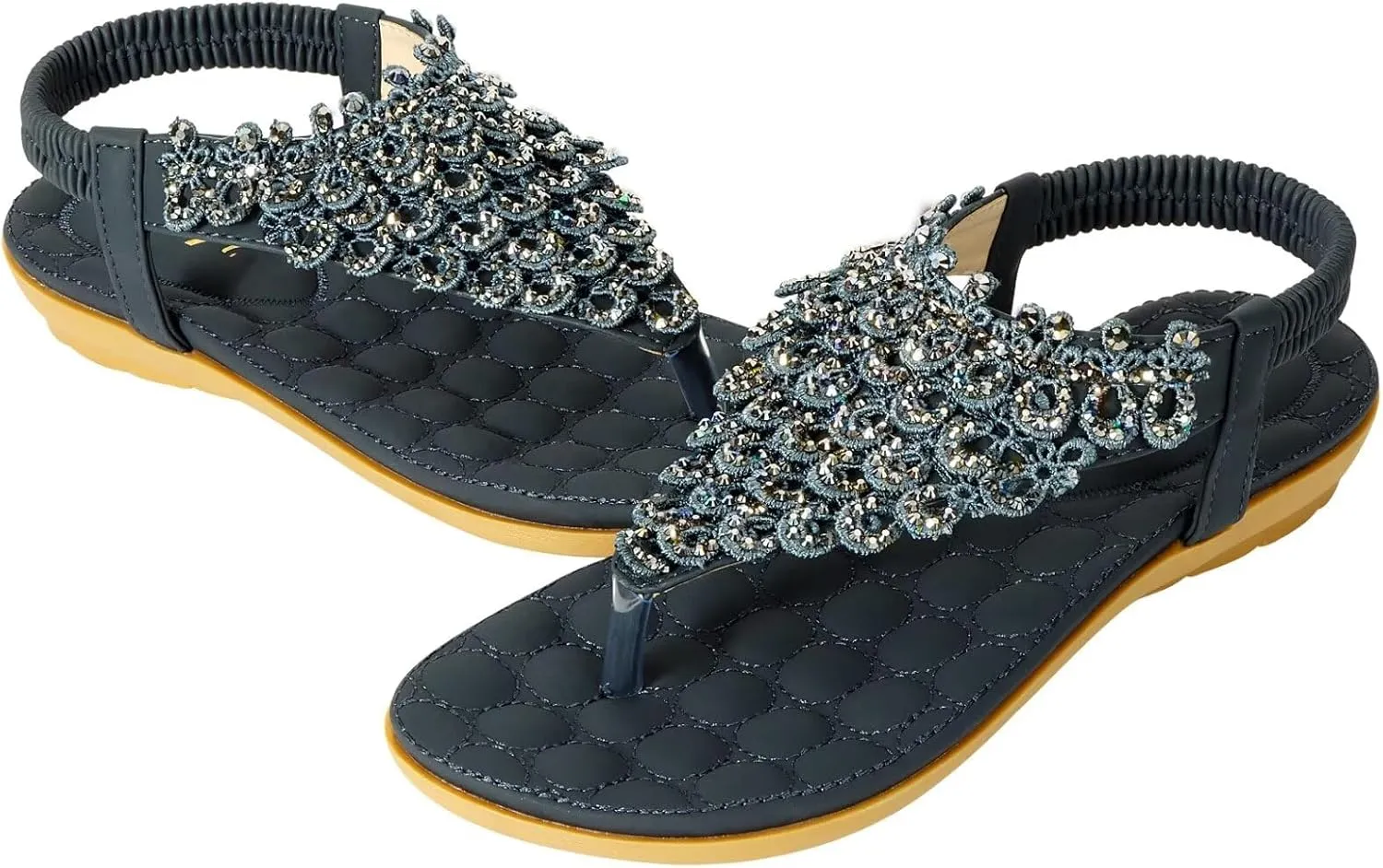 ZriEy Women's Open Toe Flat Sandals Dress Summer Sandals Non Slip Beach Sandal Shoes Elastic Ankle Strap Cute Comfortable Bohemia Flat Heel for Women