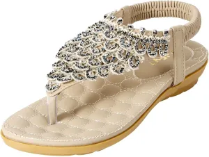 ZriEy Women's Open Toe Flat Sandals Dress Summer Sandals Non Slip Beach Sandal Shoes Elastic Ankle Strap Cute Comfortable Bohemia Flat Heel for Women