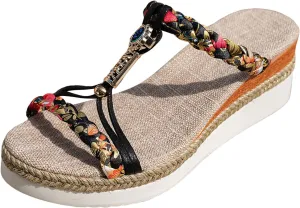 ZSpzx Women Wedge Sandals 2025,Summer Boho Indoor/Outdoor Daily Wear Soft Cushion Slides Ladies Dress Breathable Comfortable Elastic Ankle Strap Casual Shoe Arch Support Summer Dressy Wedding Shoes