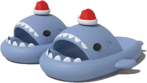 Zureto Christmas Edition Shark Slides, Cloud Shark Sandals 3D Cartoon Christmas Shark Slippers for Women Men