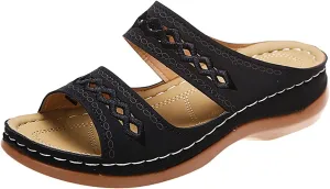 ZWRXW Summer Sandals for Women 2025 Arch Support Orthopedic Sandals Embroidered Vintage Slip On Breathable Walking Slippers Comfortable Wedge Sandal